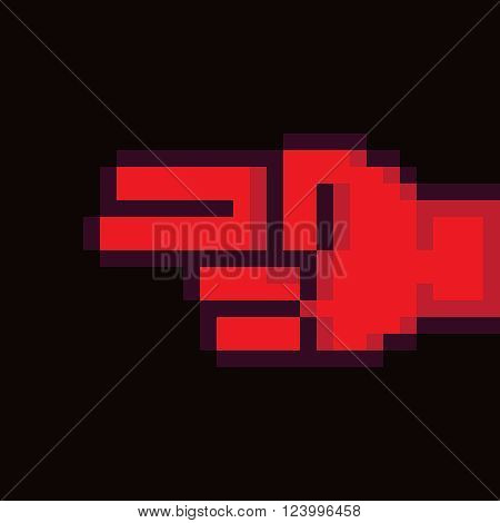 Pixel art red hand with two fingers index and middle pointing to the left