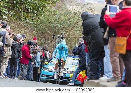 Conflans-Sainte-HonorineFrance-March 62016: The Spanish cyclist Luis Leon Sanchez Gil of Astana Team riding during the prologue stage of Paris-Nice 2016.