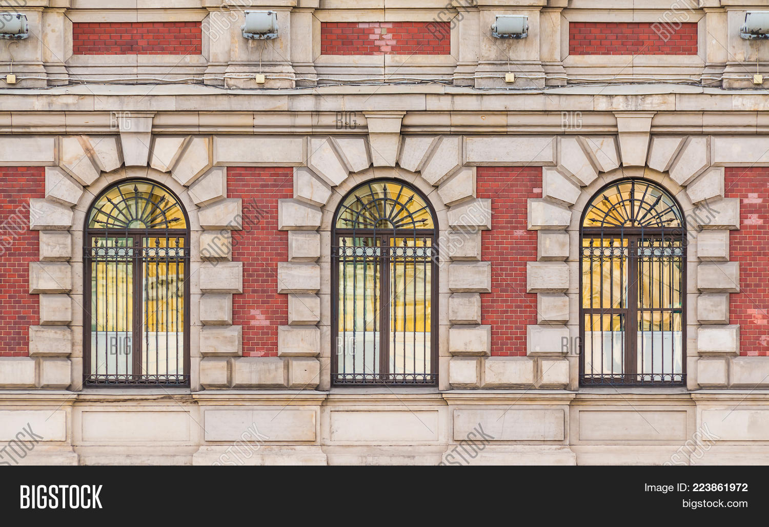 Three Windows Row On Image Photo Free Trial Stock Three Windows In A Row On The Facade Of Urban Historic Building Front View