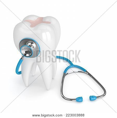 3D Render Of Tooth With Dental Inlay And Stethoscope