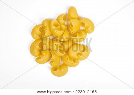 Pipe rigate pasta isolated on white background.