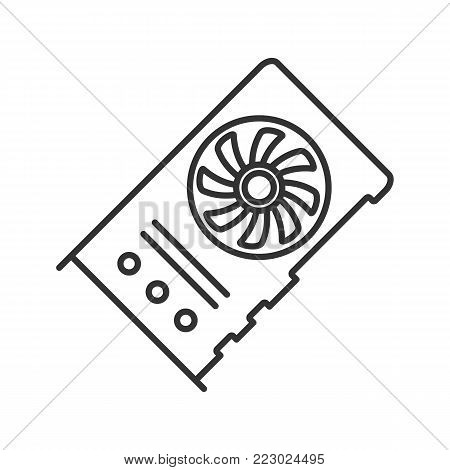 Graphic card for mining business linear icon. Thin line illustration. Connected video cards. Cryptocurrency gpu mining farm. Contour symbol. Vector isolated outline drawing