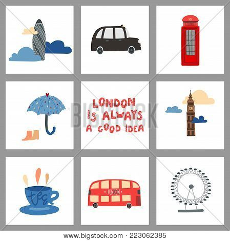 London seamless pattern. Cartoon doodles background. Stock vector