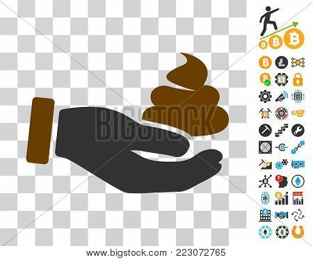 Hand Offer Shit icon with bonus bitcoin mining and blockchain pictograms. Vector illustration style is flat iconic symbols. Designed for blockchain ui toolbars.