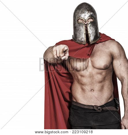 Colorless image of warrior who is pointing on something