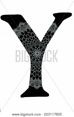 handlettered alphabetical initial with lace mandala design