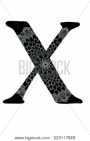 handlettered alphabetical initial with lace mandala design