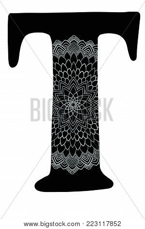 handlettered alphabetical initial with lace mandala design