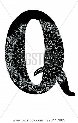 handlettered alphabetical initial with lace mandala design