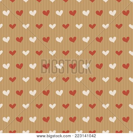Vector Seamless Pattern Of Craft Paper With Colorful Hearts. Valentine's Day Background