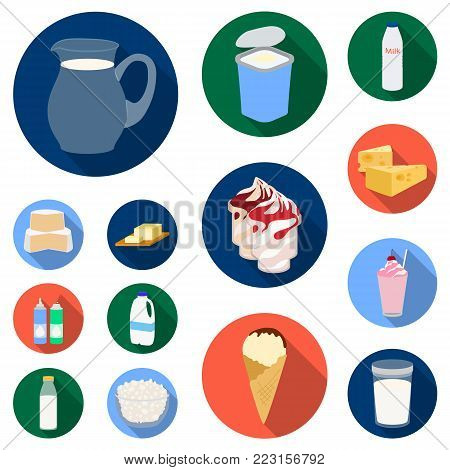 Milk product flat icons in set collection for design.Milk and food vector symbol stock  illustration.