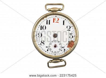 Antique vintage watch, isolated on white background