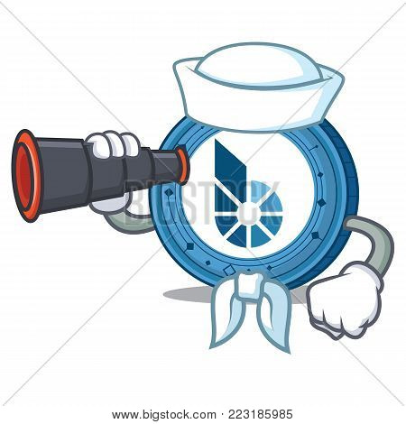 Sailor with binocular BitShares coin mascot cartoon vector illustration