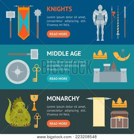 Cartoon Symbol Of Mediaeval Banner Horizontal Set Fairytale or Fantasy Concept Flat Style Design. Vector illustration