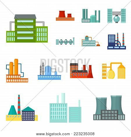 Factory and facilities cartoon icons in set collection for design. Factory and equipment vector symbol stock  illustration.