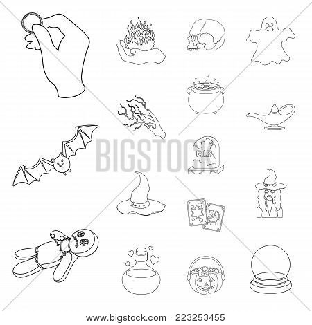 outline and white magic outline icons in set collection for design. Attributes and sorceress accessories vector symbol stock  illustration.