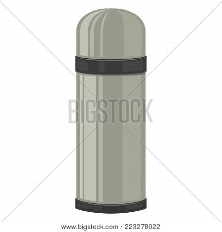 Thermos for camping tourism, cartoon illustration of travel equipment. Vector