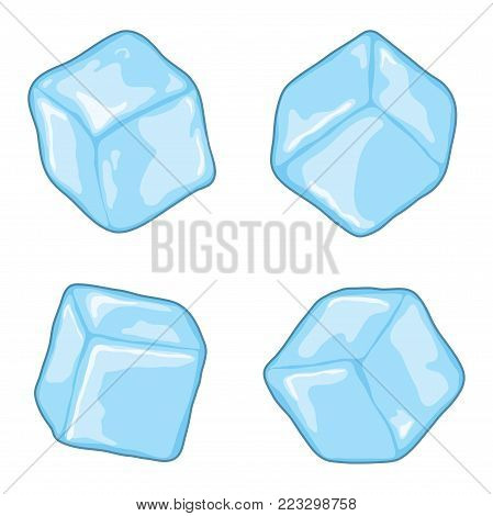 vector ice cubes isolated on white background. blue, transparent ice cube chunks