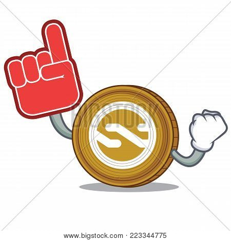 Foam finger Nxt coin mascot cartoon vector illustration