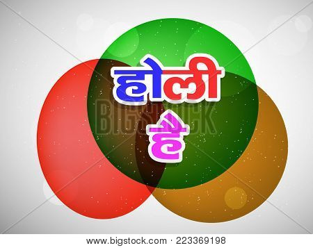 illustration of happy Holi text in hindi language on the occasion of Hindu Festival Holi