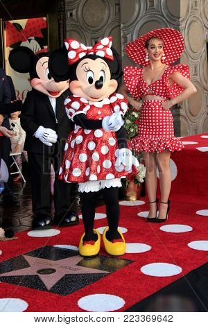 LOS ANGELES - JAN 22:  Mickey Mouse, Katy Perry, Minnie Mouse at the Minnie Mouse Star Ceremony on the Hollywood Walk of Fame on January 22, 2018 in Hollywood, CA