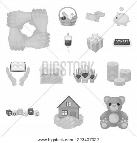 Charity and donation monochrome icons in set collection for design. Material aid vector symbol stock  illustration.