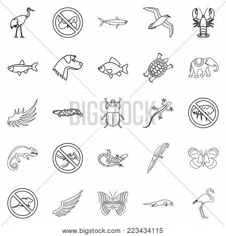 Coastal fauna icons set. Outline set of 25 coastal fauna vector icons for web isolated on white background