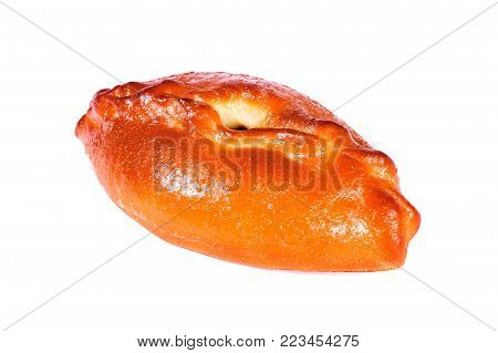 Fish filled pirozhok isolated over white background