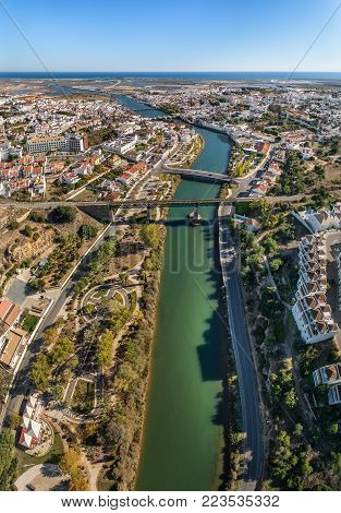 The Gilao River and bridges in the city of Tavira.