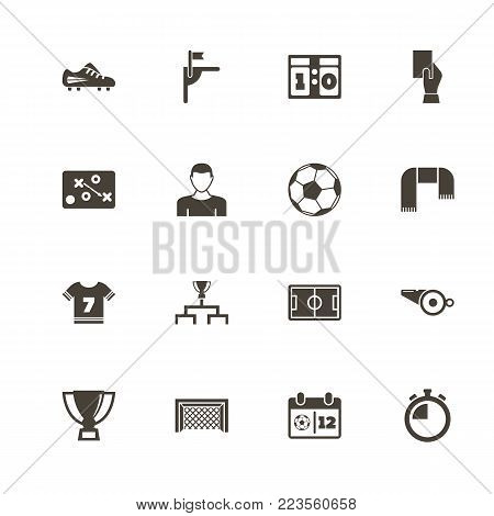 Soccer icons. Perfect black pictogram on white background. Flat simple vector icon.