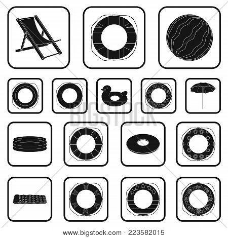 Multicolored swimming circle black icons in set collection for design. Different lifebuoys vector symbol stock illustration.