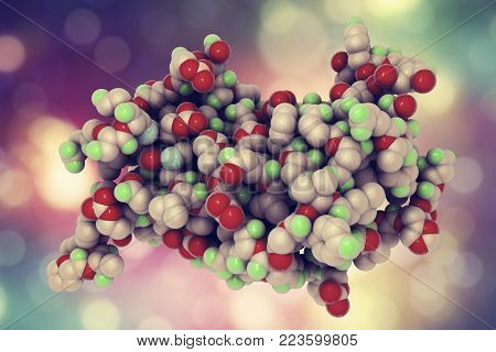 Molecular model of human growth hormone, 3D illustration