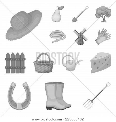 Farm and gardening monochrome icons in set collection for design. Farm and equipment vector symbol stock  illustration.