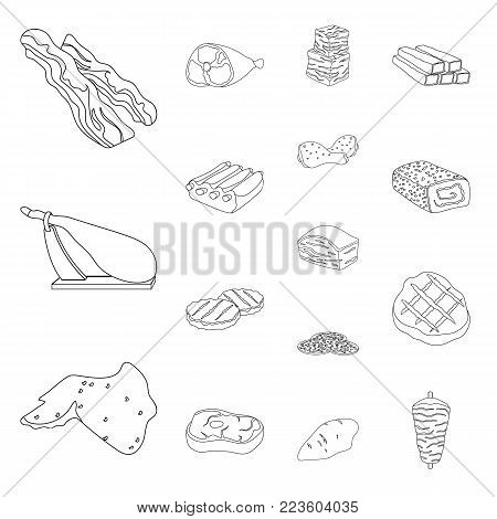 Different meat outline icons in set collection for design. Meat product vector symbol stock  illustration.