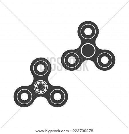 Hand spinner fidget toy icon - stress and anxiety relief. Spinner motion. Flat black vector illustration on white background.