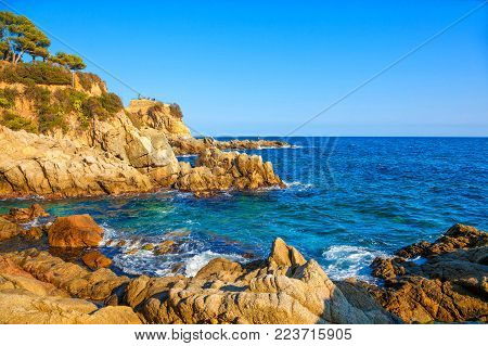 Lloret de Mar, Costa Brava, Catalonia, Spain. The spectacular rocks at Cala Banys.