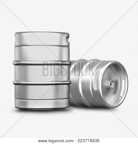 3d Render Kegs On A White Background 2k