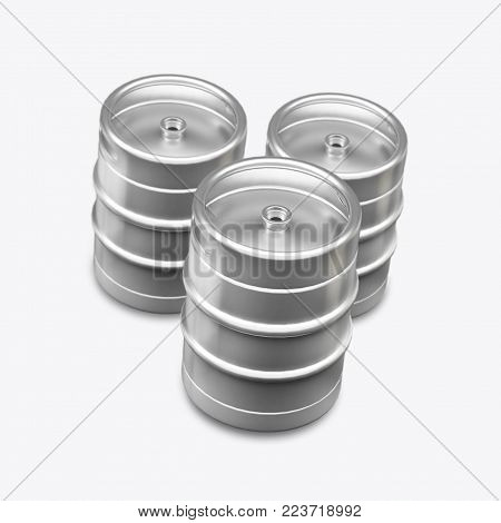 3d Render Kegs On A White Background 2k