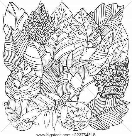 Floral Doodle Background Pattern In Vector With Autumn Leaves Design Asian Ethnic Zentangle