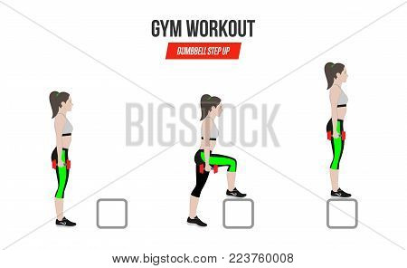 Sport Exercises. Exercise At Home. Step Up Onto Chiar Illustration Of An Active Lifestyle.