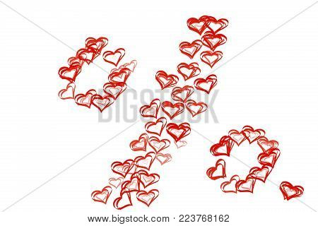 percent sign drawn from red hearts for sale on St. Valentine's Day