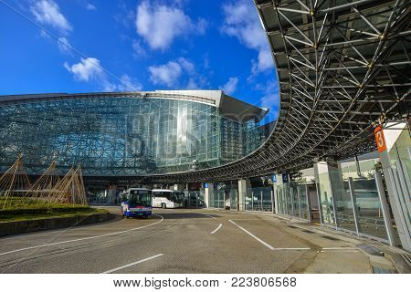 Kanazawa, Japan - Dec 2, 2016. View Of Jr Station In Kanazawa, Japan. Station Has A Glass Dome Calle