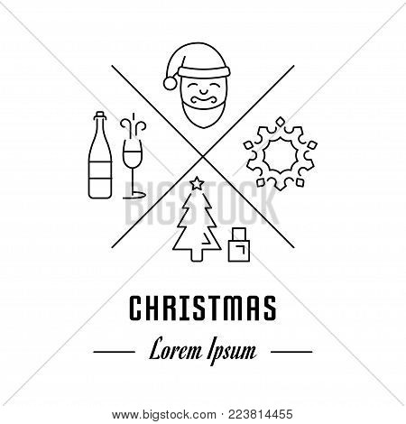 Vector logo christmas. Hipster emblem, label or banner for christmas. Line sign with elements. Concept brand.