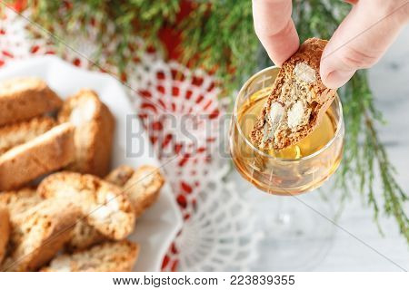 Italian Cantucci Biscuits And A Glass Of Wine
