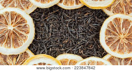 Tea herbs texture. Black tea. Organic dried black tea leaves.