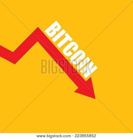 vector bitcoin market crash graph on orange background. Bitcoin hype concept vector illusrtation with blank space fo text. depreciation of bitcoin. Bitcoins Price Drops