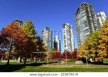 Autumn landscape in Vancouver downtown, BC, Canada