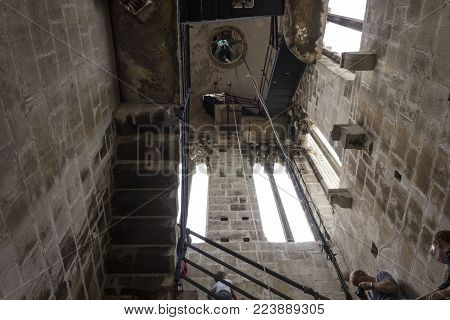 Trogir, Croatia - August 12 2017: Inside Saint Lawrence Bell Tower In Trogir, Looking Up