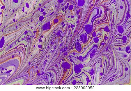 Ink Marble Texture. Ebru Handmade Wave Background. Kraft Paper Surface. Unique Art Illustration. Liq