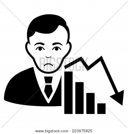 Sad Stock Trader vector icon. Style is flat graphic black symbol with sadness feeling.